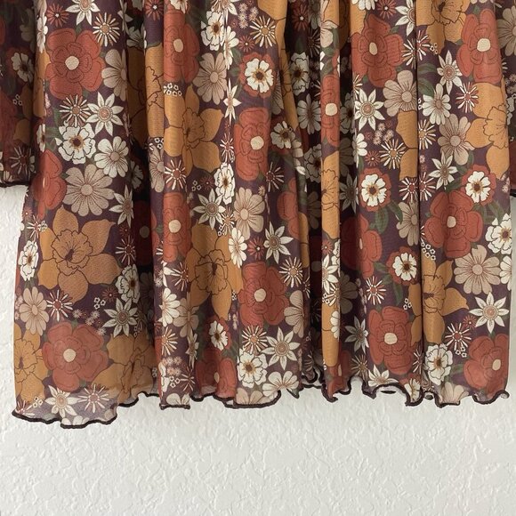 Womens Boho Milkmaid Dress Size M Brown Bell Sleeve Cottagecore Hippie Floral - Picture 11 of 16